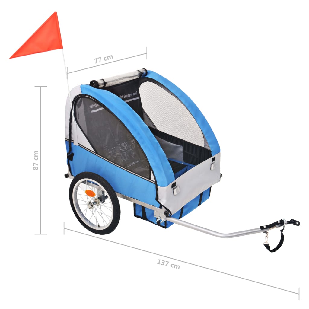 Fietstrailer 30 kg grijs en blauw