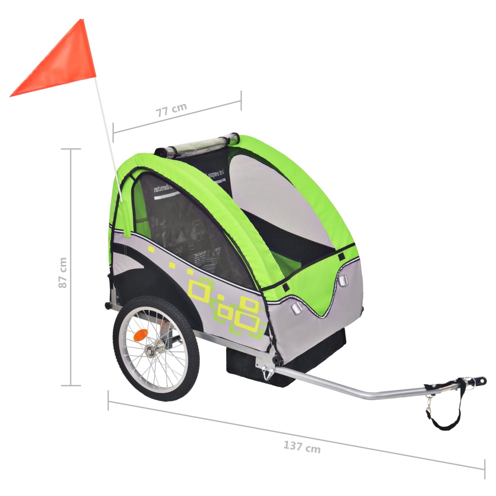 Fietstrailer 30 kg grijs en groen