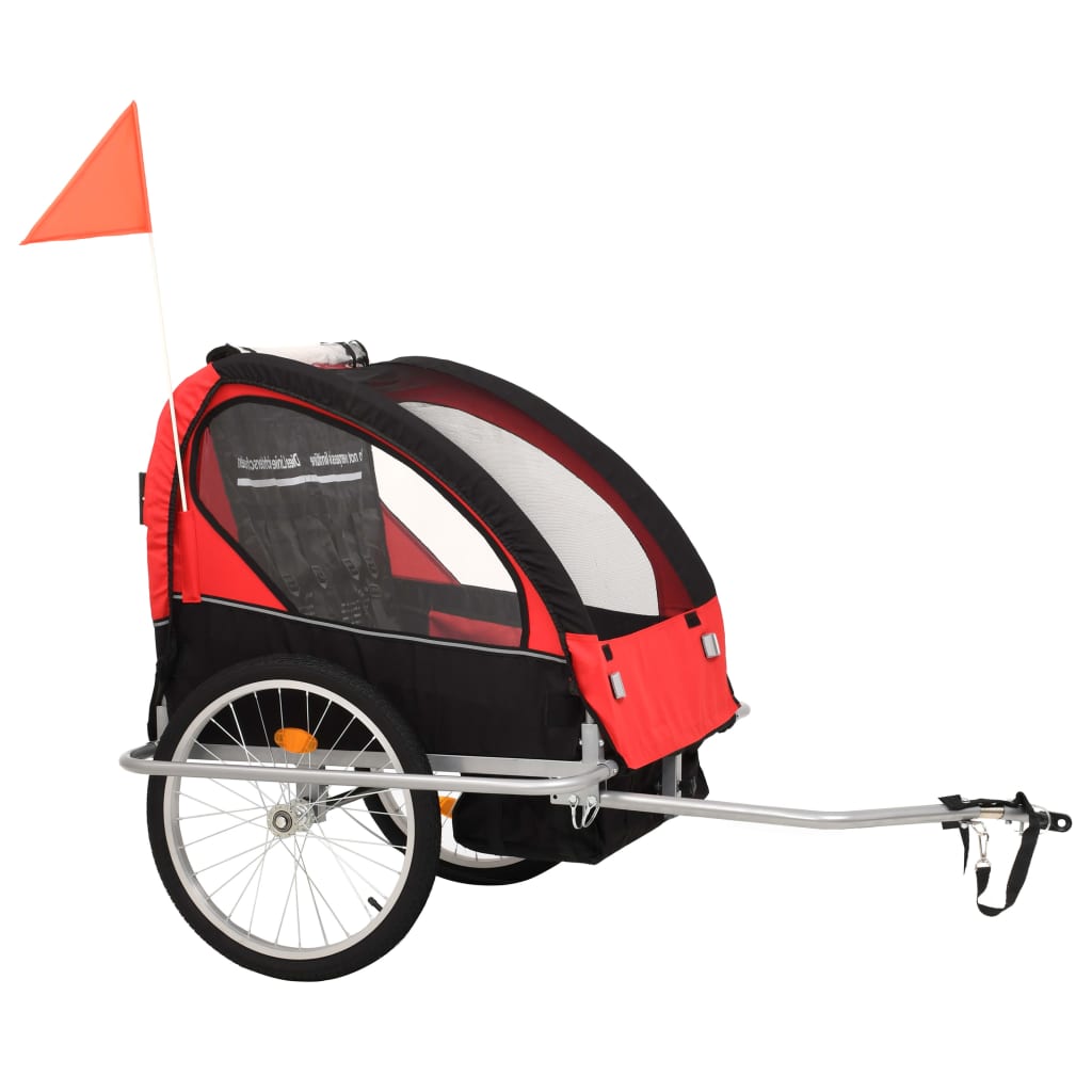 Fietstrailer en kinderwagen 2-in-1 zwart en rood