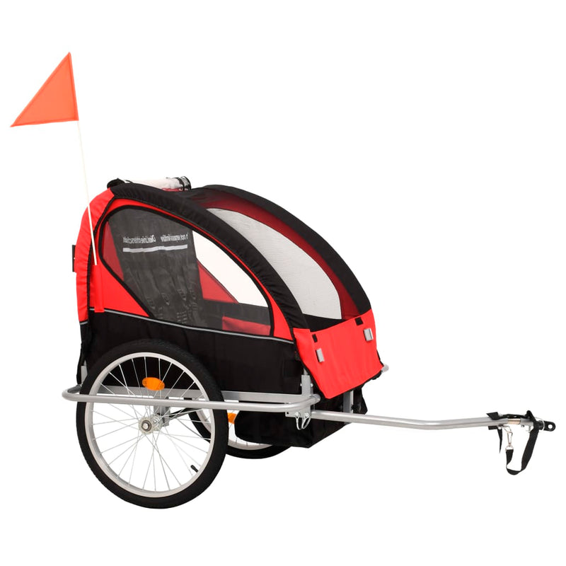 Fietstrailer en kinderwagen 2-in-1 zwart en rood