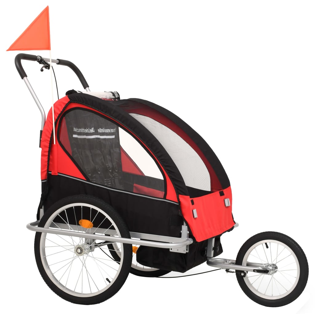 Fietstrailer en kinderwagen 2-in-1 zwart en rood