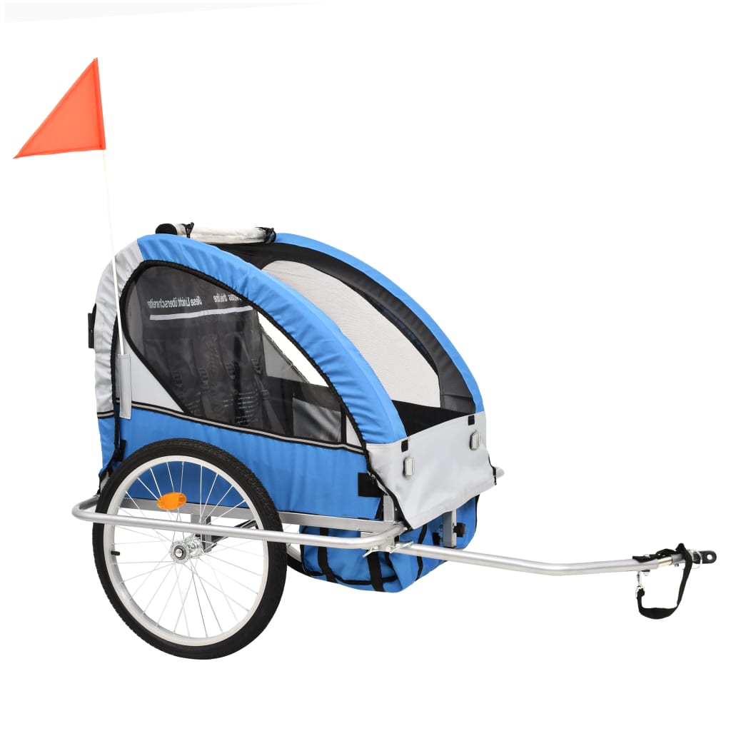 Fietstrailer en kinderwagen 2-in-1 blauw en grijs