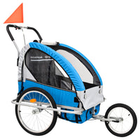 Fietstrailer en kinderwagen 2-in-1 blauw en grijs