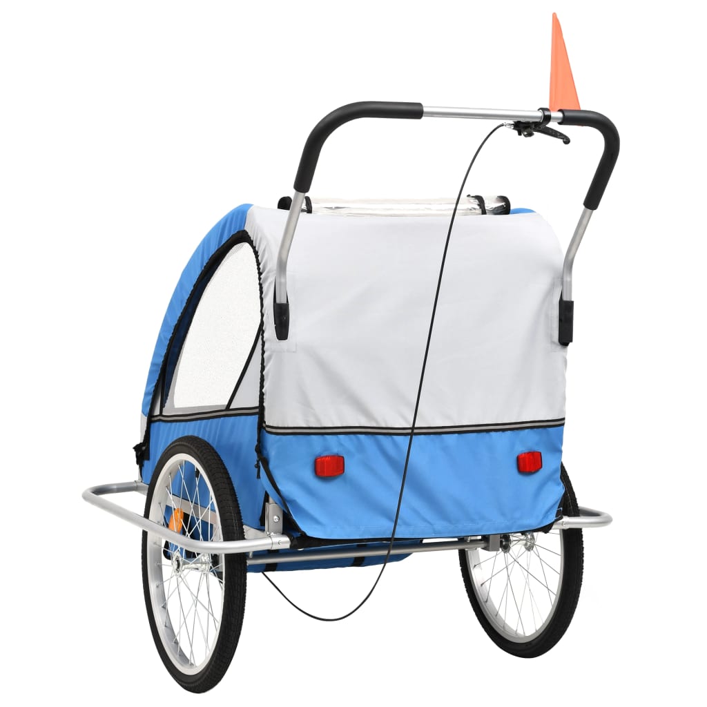 Fietstrailer en kinderwagen 2-in-1 blauw en grijs