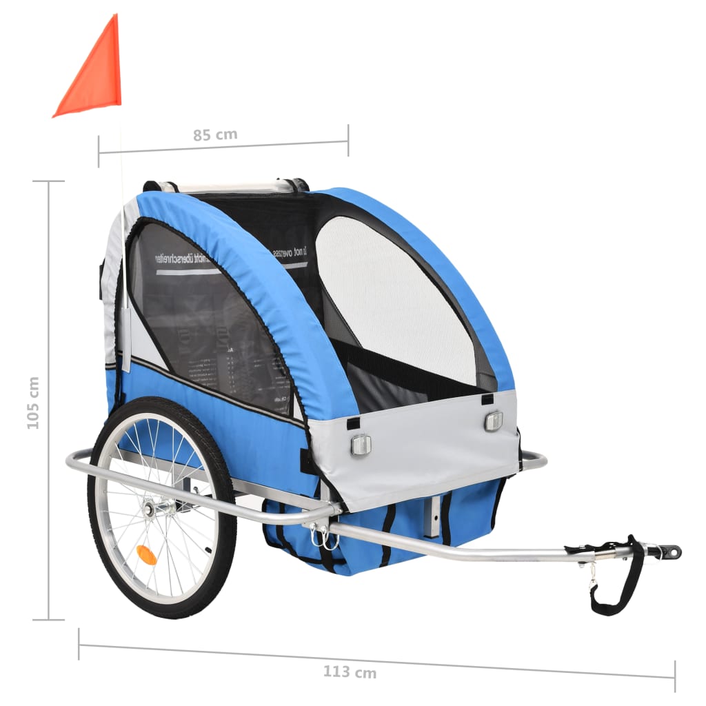 Fietstrailer en kinderwagen 2-in-1 blauw en grijs