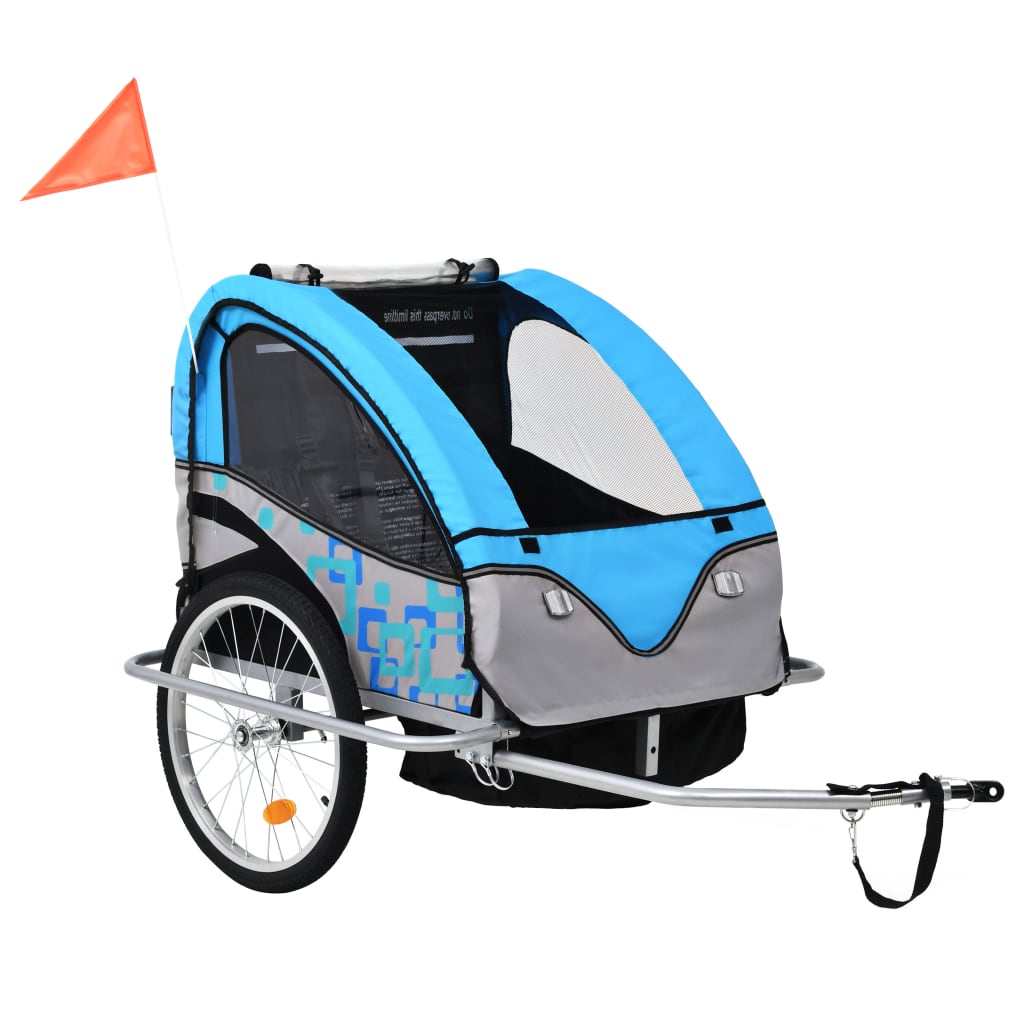 Fietstrailer en kinderwagen 2-in-1 blauw en grijs