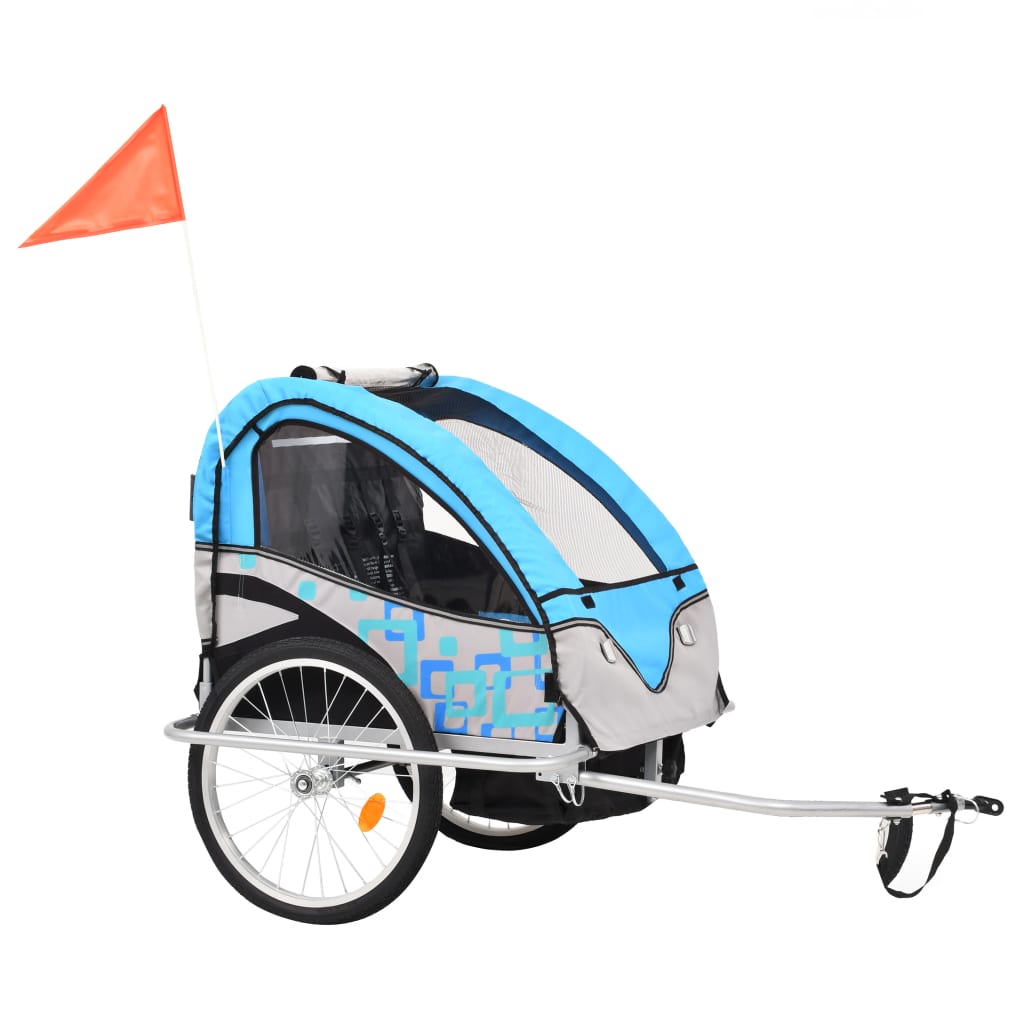 Fietstrailer en kinderwagen 2-in-1 blauw en grijs