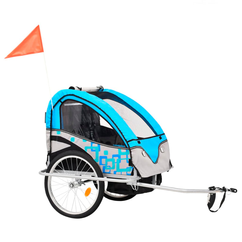 Fietstrailer en kinderwagen 2-in-1 blauw en grijs