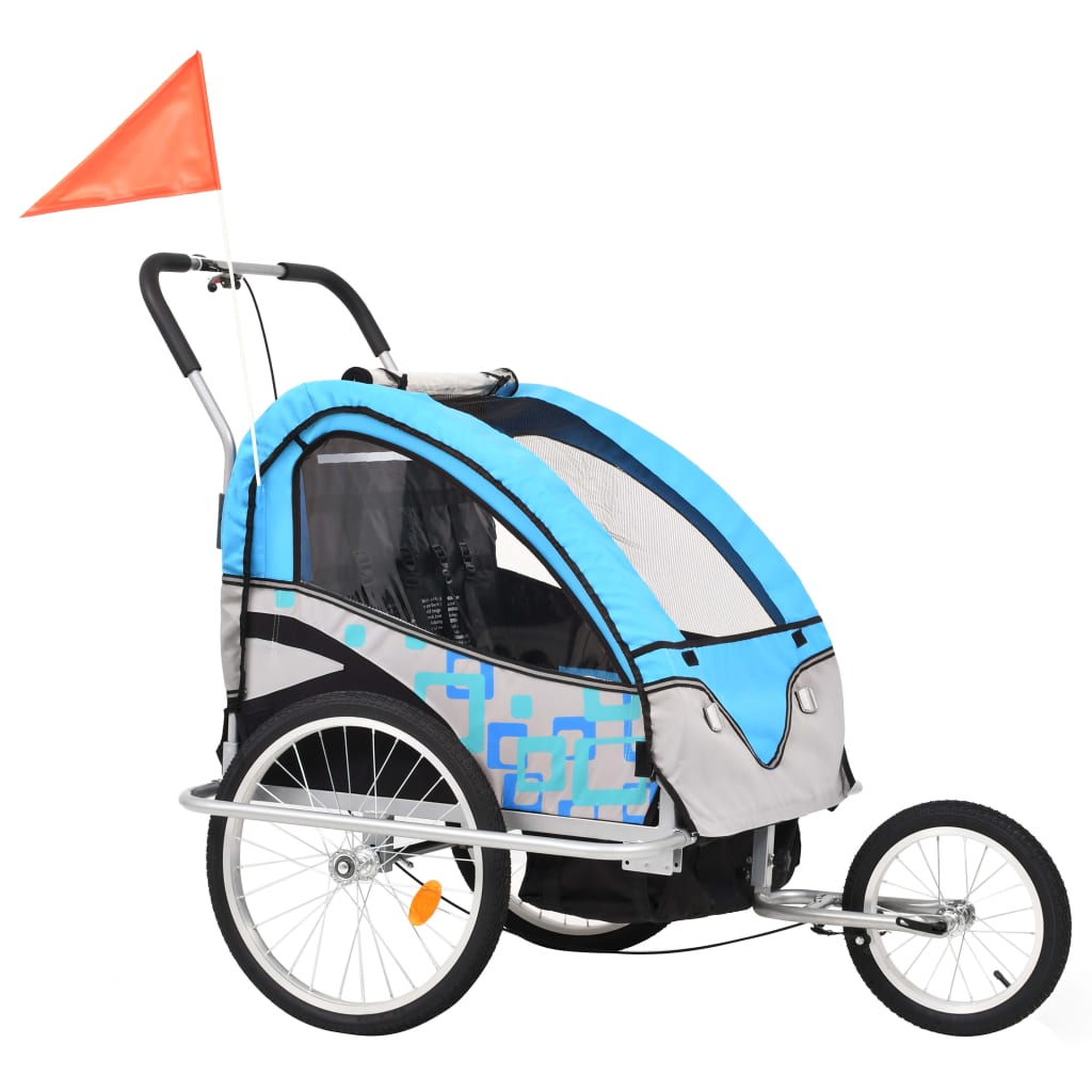 Fietstrailer en kinderwagen 2-in-1 blauw en grijs