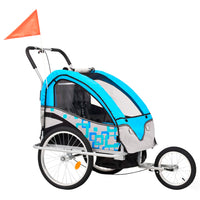 Fietstrailer en kinderwagen 2-in-1 blauw en grijs