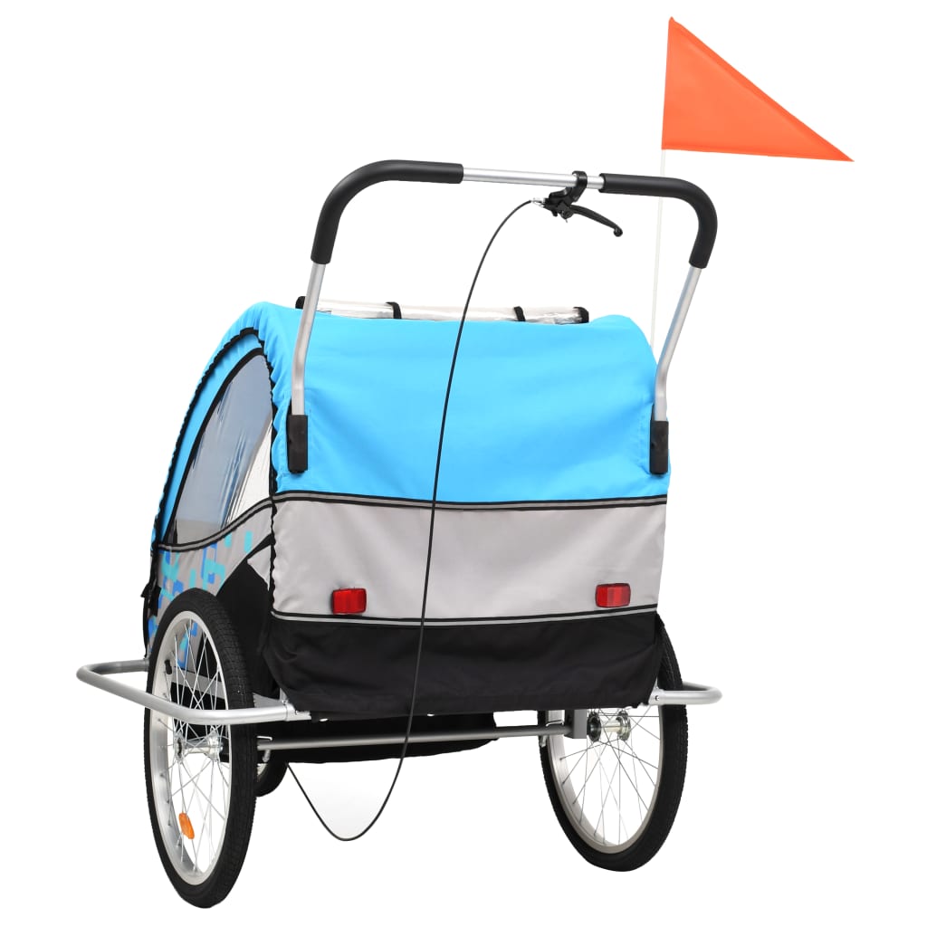 Fietstrailer en kinderwagen 2-in-1 blauw en grijs