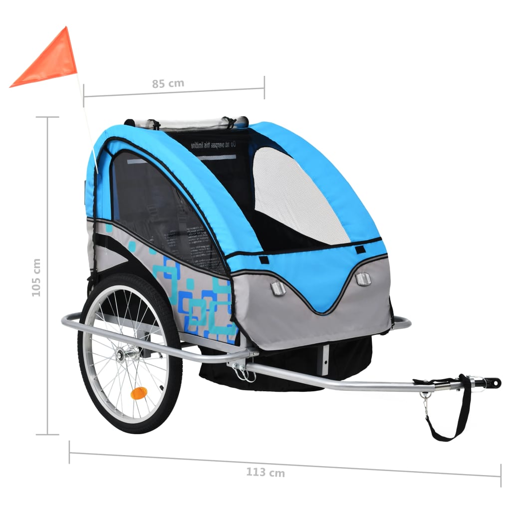 Fietstrailer en kinderwagen 2-in-1 blauw en grijs