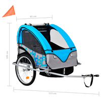 Fietstrailer en kinderwagen 2-in-1 blauw en grijs