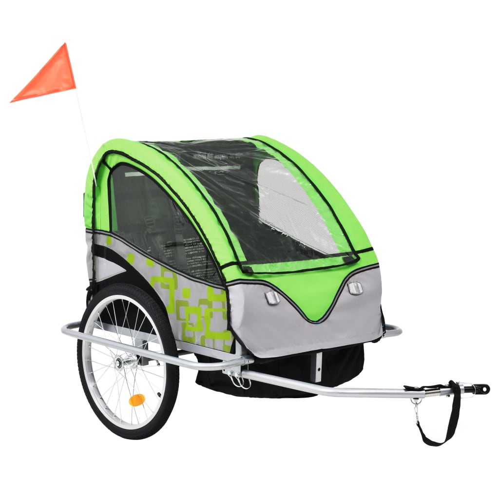 Fietstrailer en kinderwagen 2-in-1 groen en grijs