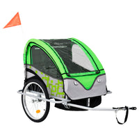 Fietstrailer en kinderwagen 2-in-1 groen en grijs