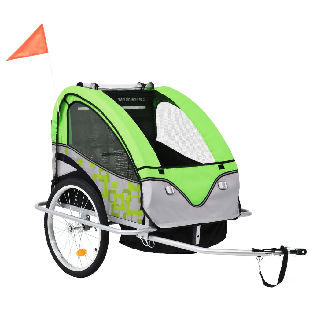 Fietstrailer en kinderwagen 2-in-1 groen en grijs