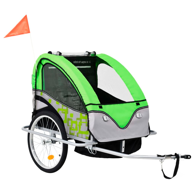 Fietstrailer en kinderwagen 2-in-1 groen en grijs