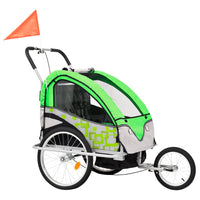 Fietstrailer en kinderwagen 2-in-1 groen en grijs