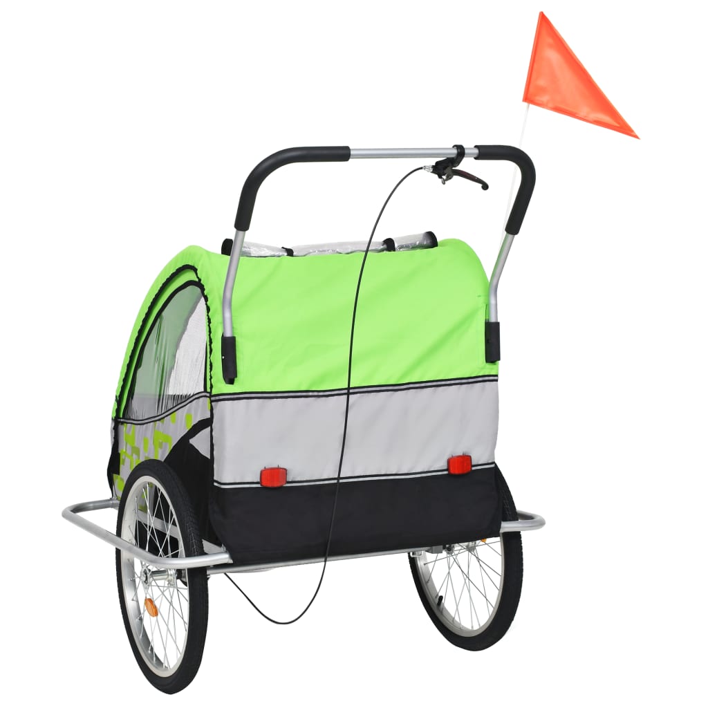 Fietstrailer en kinderwagen 2-in-1 groen en grijs