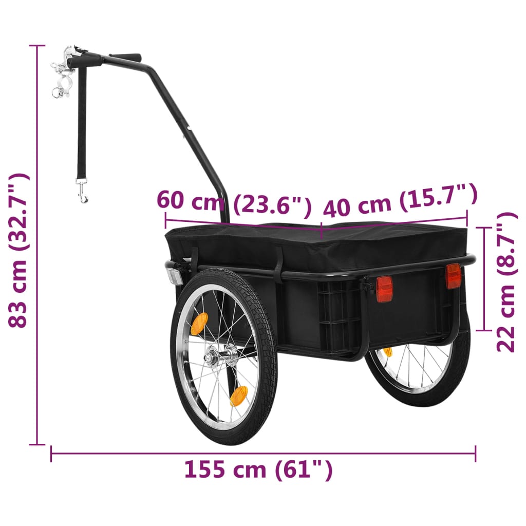 Fietstrailer/trekwagen 155x60x83 cm staal zwart