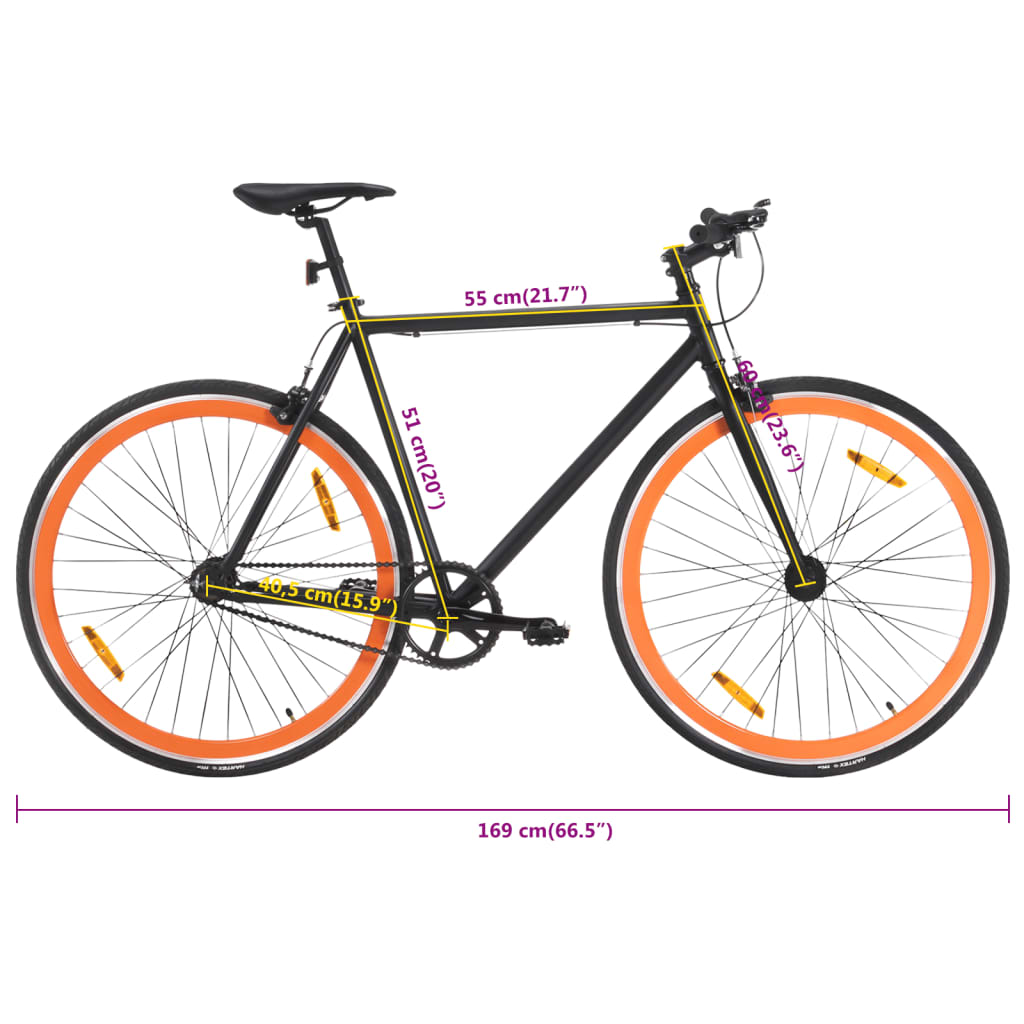 Fiets met vaste versnelling 700 c 51 cm zwart en oranje