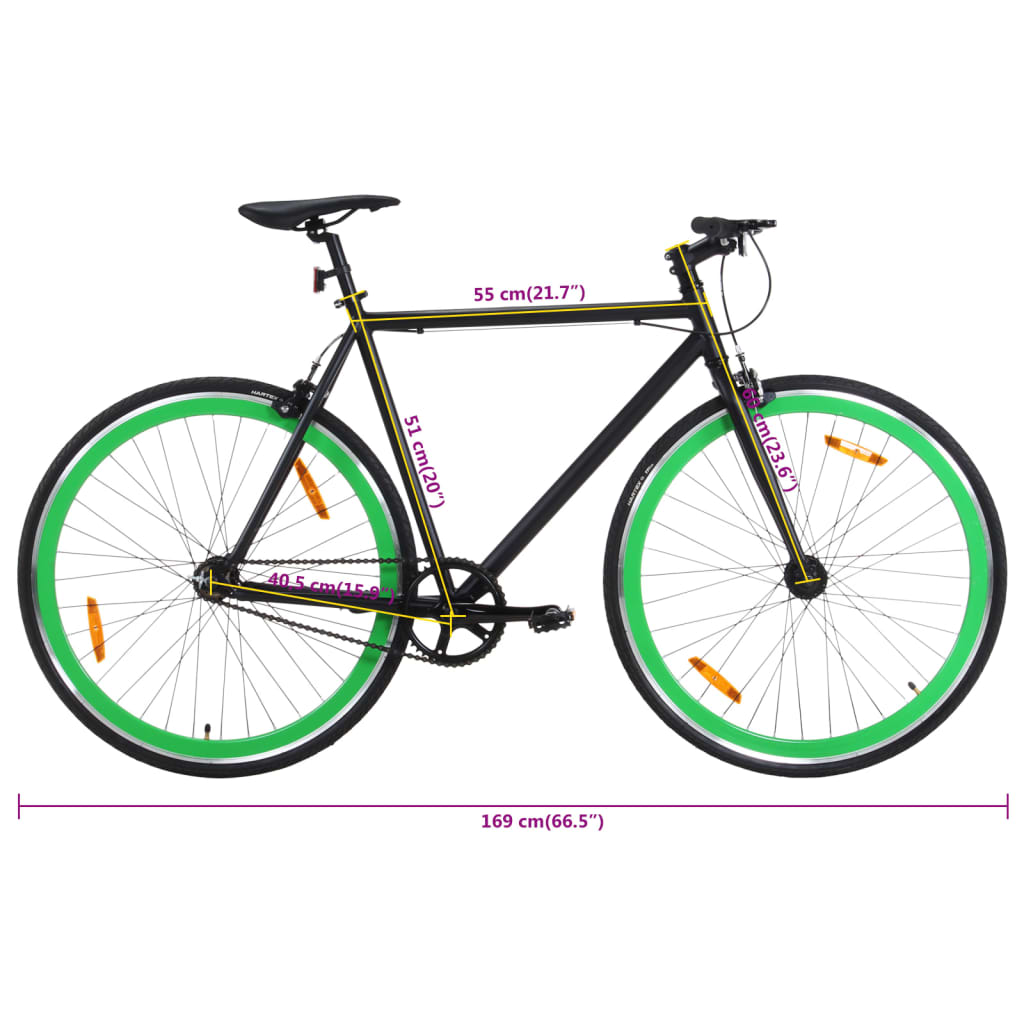 Fiets met vaste versnelling 700 c 51 cm zwart en groen