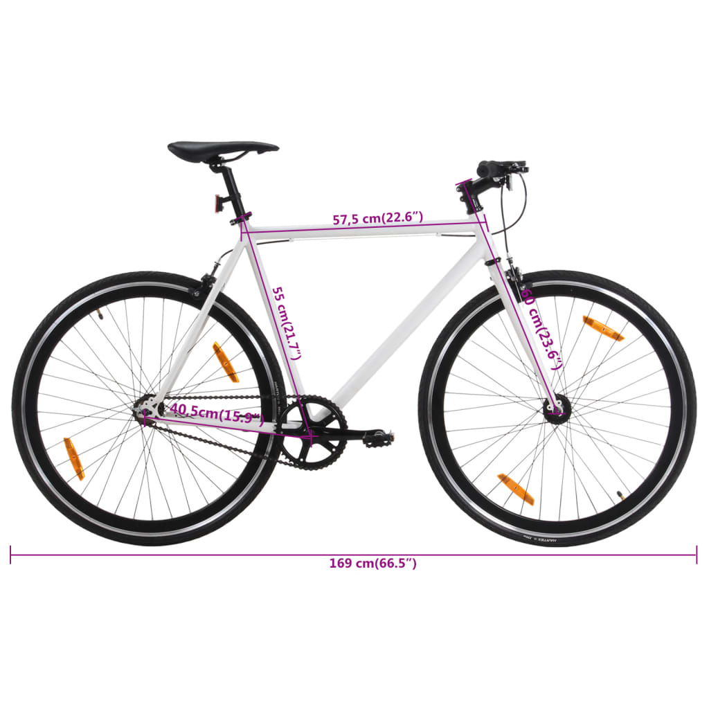 Fiets met vaste versnelling 700 c 55 cm wit en zwart