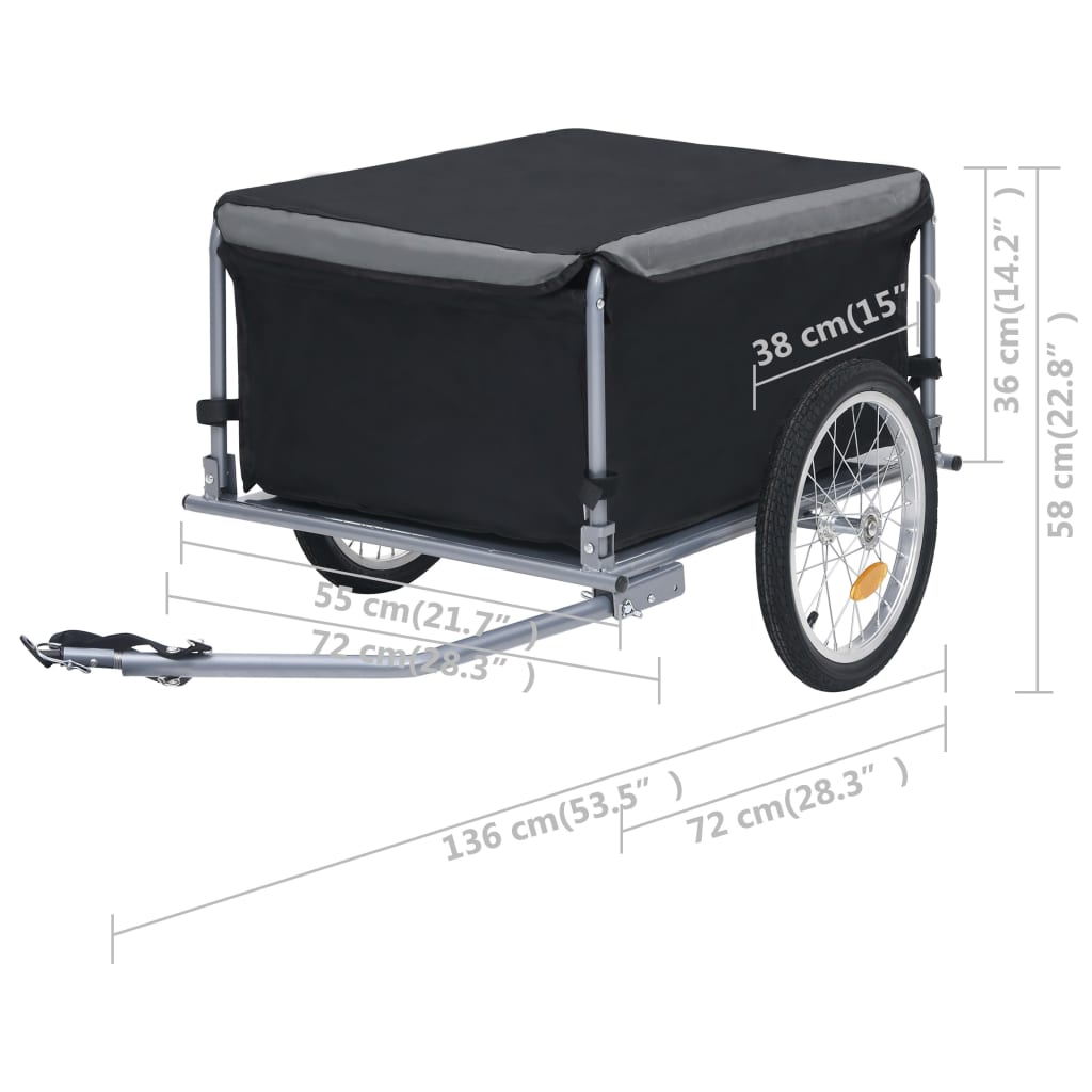 Fietstrailer 65 kg zwart en grijs