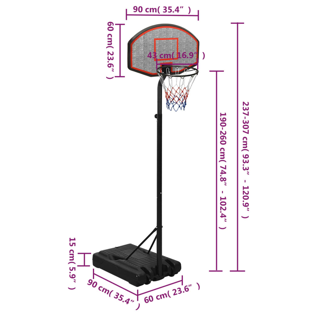 Basketbalstandaard 237-307 cm polyetheen