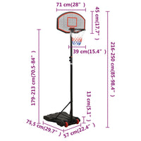 Basketbalstandaard 216-250 cm polyethyleen zwart