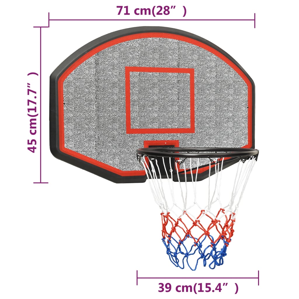 Basketbalbord 71x45x2 cm polyetheen zwart