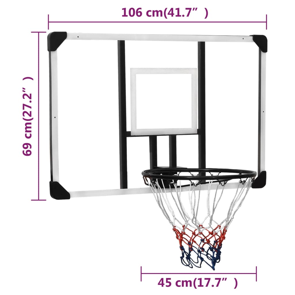 Basketbalbord 106x69x3 cm polycarbonaat transparant