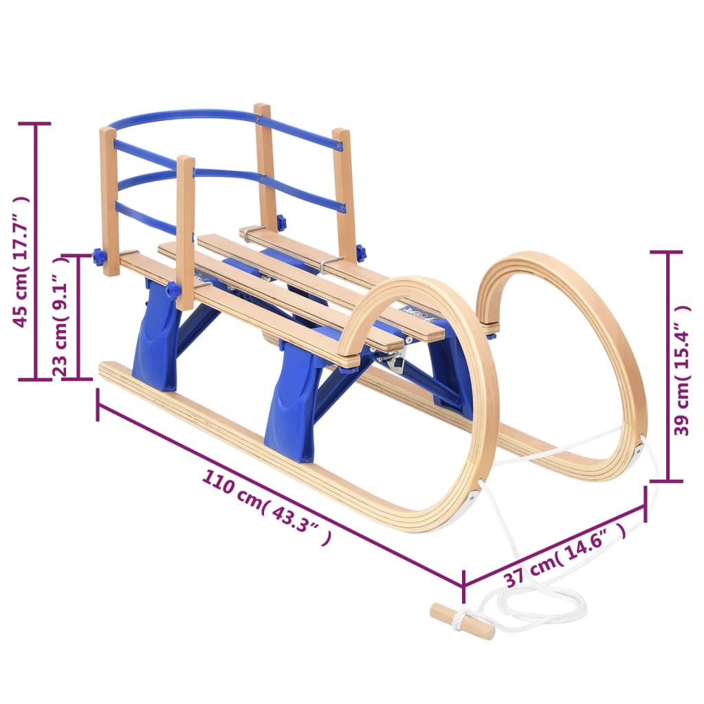 Slee met rugleuning inklapbaar 110 cm multiplex