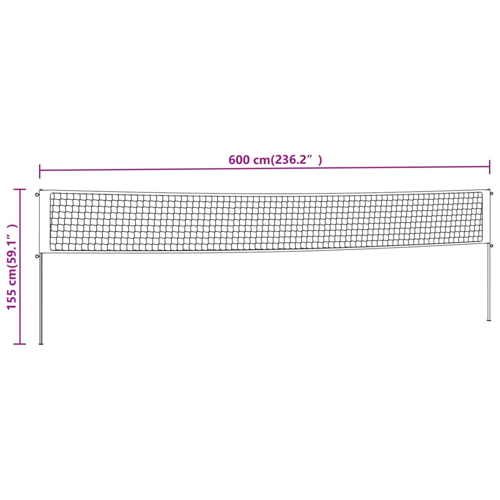 Badmintonnet 600x155 cm PE-stof geel en zwart