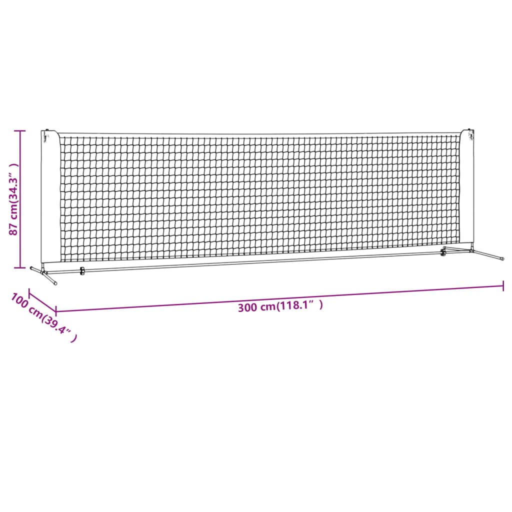 Tennisnet 300x100x87 cm polyester zwart en rood