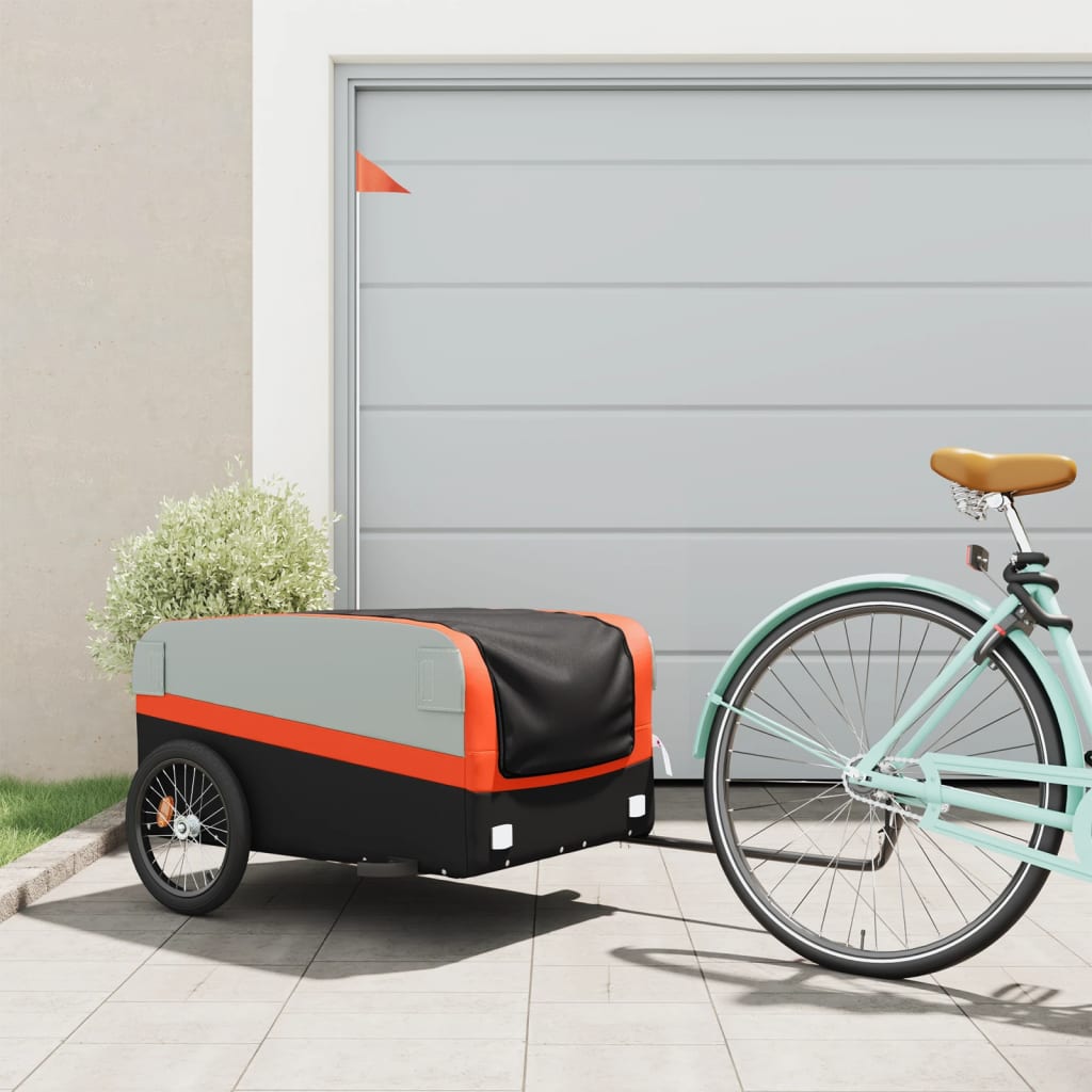 Fietstrailer 45 kg ijzer zwart en oranje