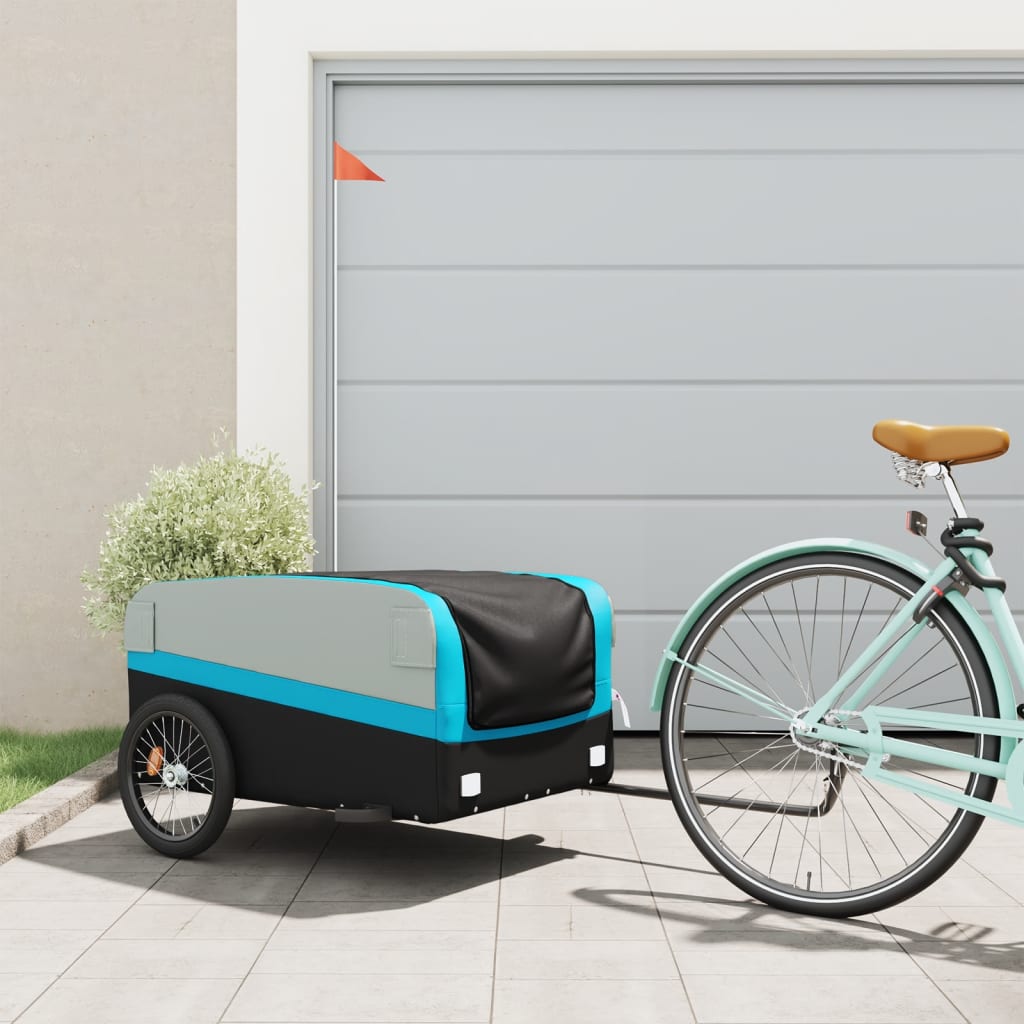 Fietstrailer 45 kg ijzer zwart en blauw