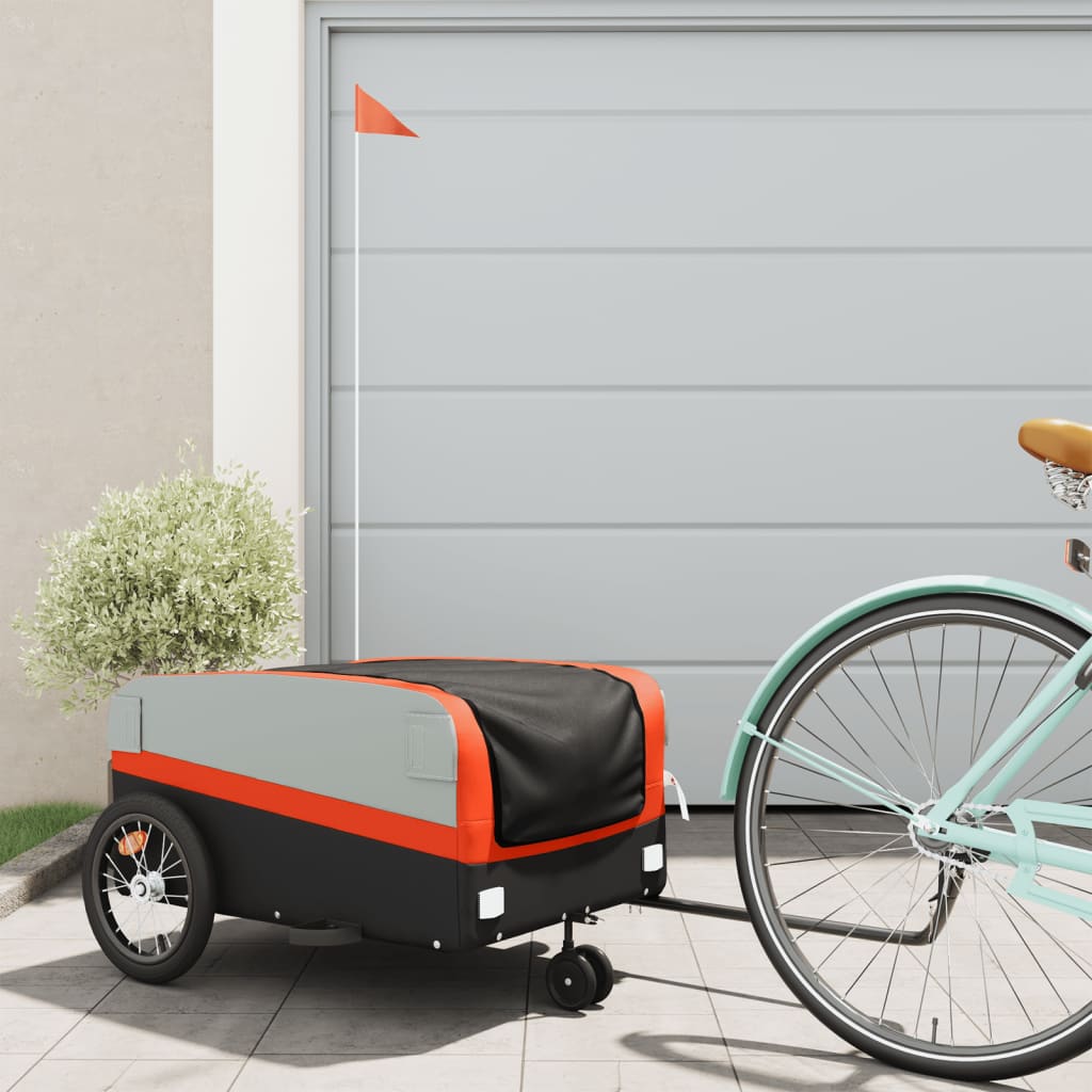 Fietstrailer 45 kg ijzer zwart en oranje