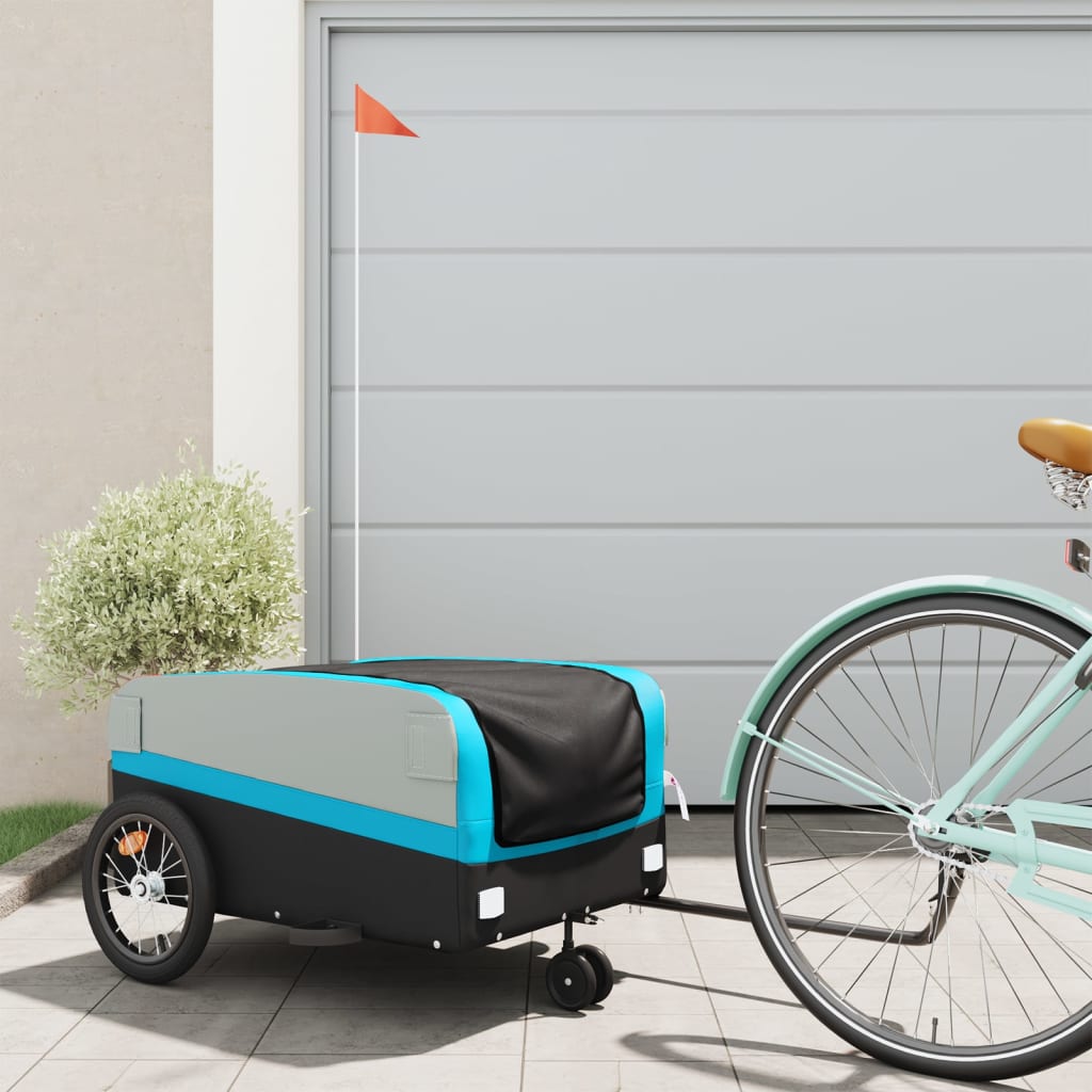 Fietstrailer 45 kg ijzer zwart en blauw