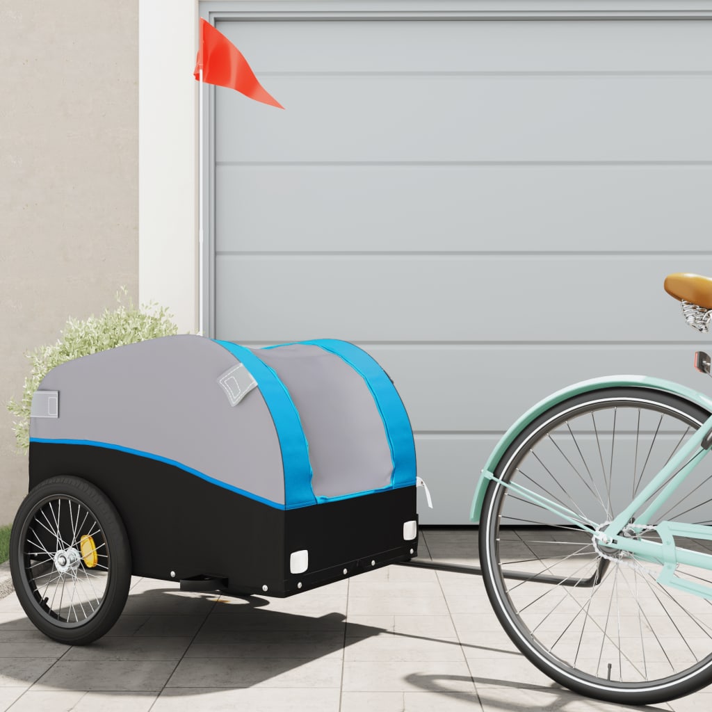 Fietstrailer 45 kg ijzer zwart en blauw