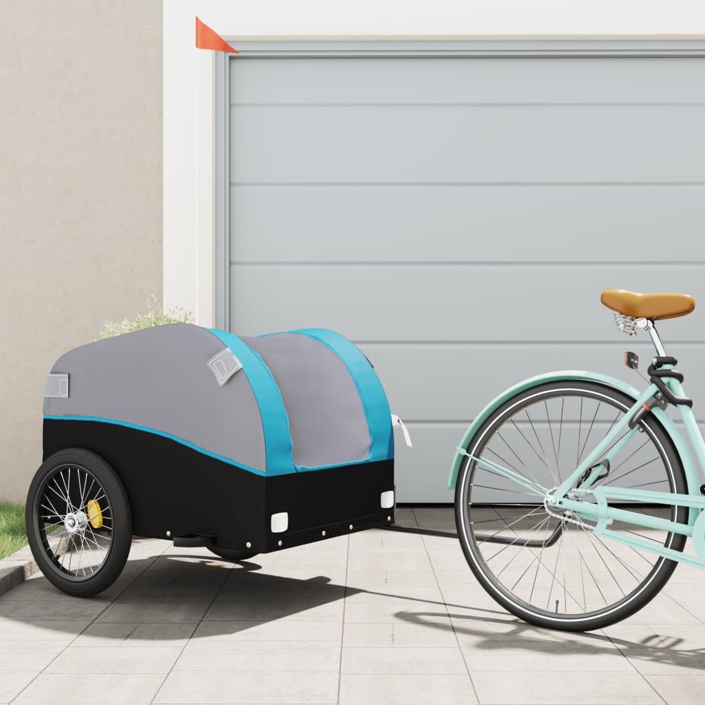 Fietstrailer 45 kg ijzer zwart en blauw