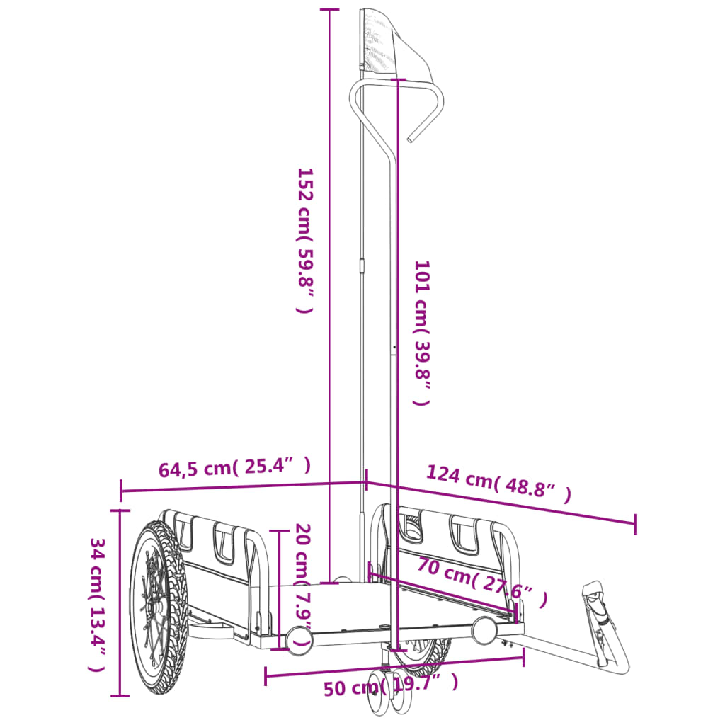 Fietstrailer oxford stof en ijzer rood