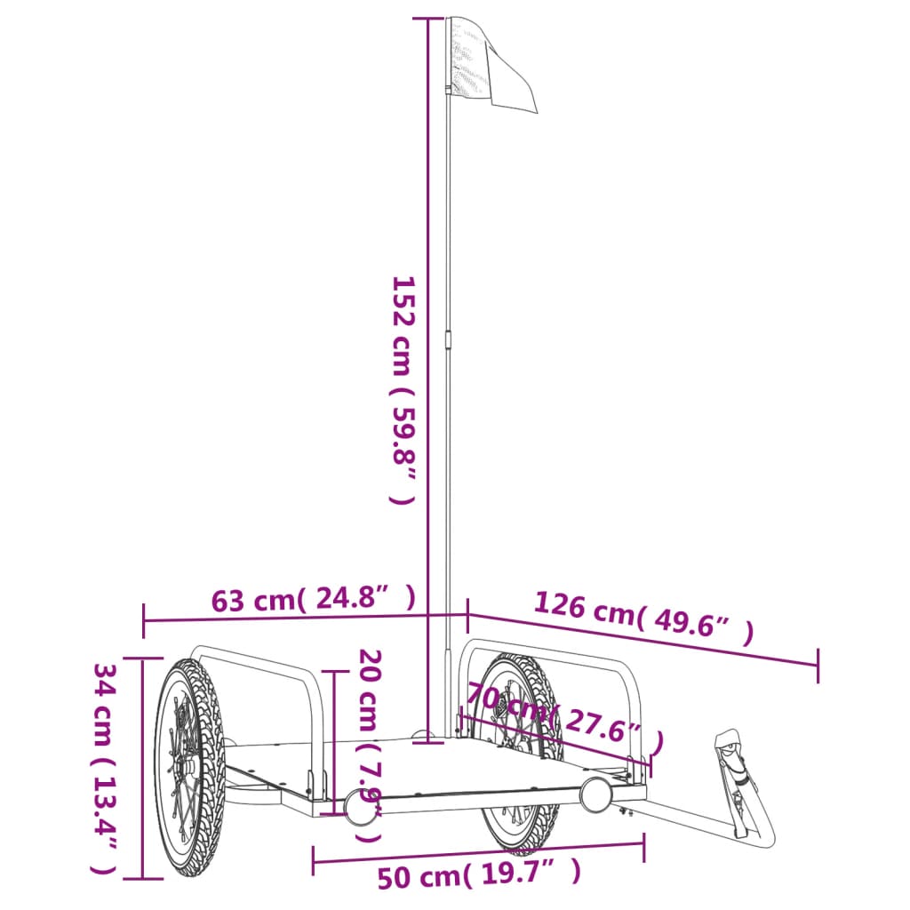 Fietstrailer 126x63x34 cm ijzer zwart