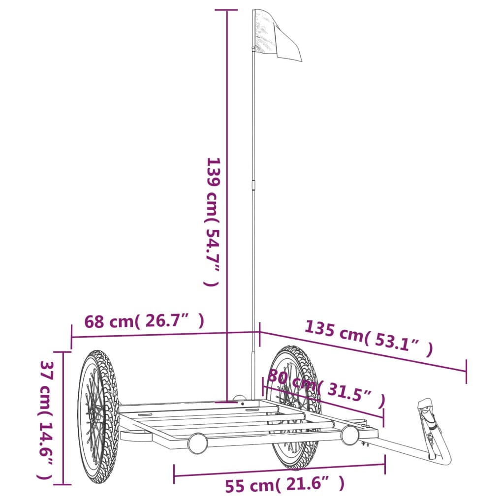 Fietstrailer 135x68x37 cm ijzer zwart