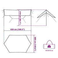 Kampeerluifel waterdicht 430x380x210 cm grijs en oranje